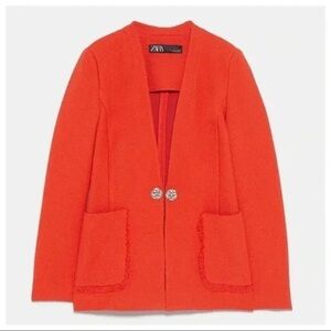 Zara Women's Bright Orange Blazer w Crystal Buttons sz Medium
